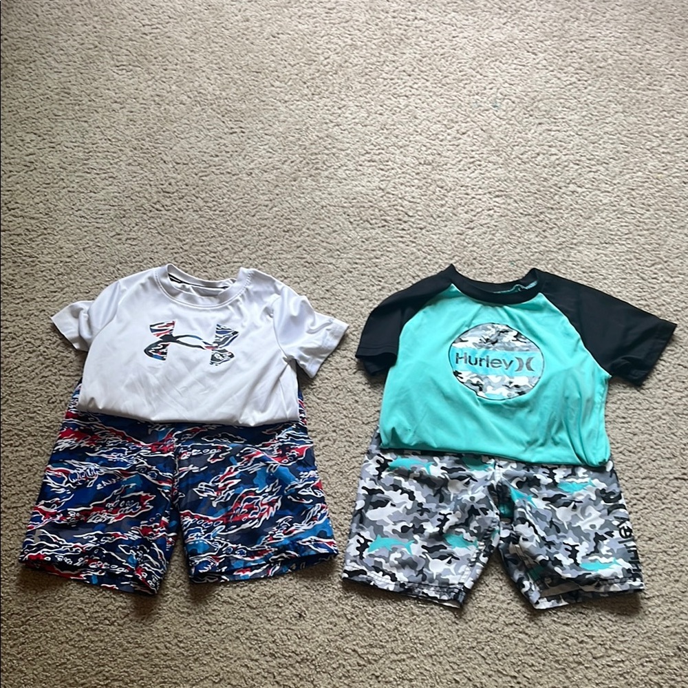 Under Armour White and Blue Rashguard Swim Set